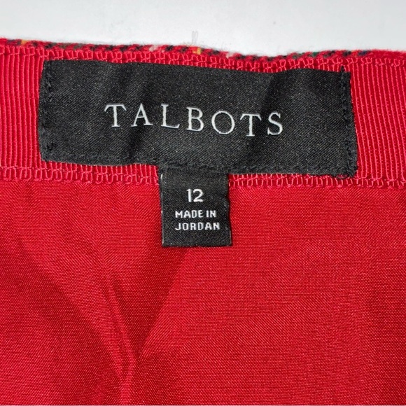 Talbots Wool Faux Wrap Skirt Red Tartan Plaid Size 12 Buttons Preppy Holiday - Picture 4 of 5